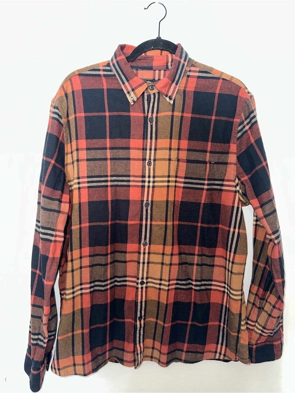 Express Orange, Black & Brown Plaid Button-Down Shirt